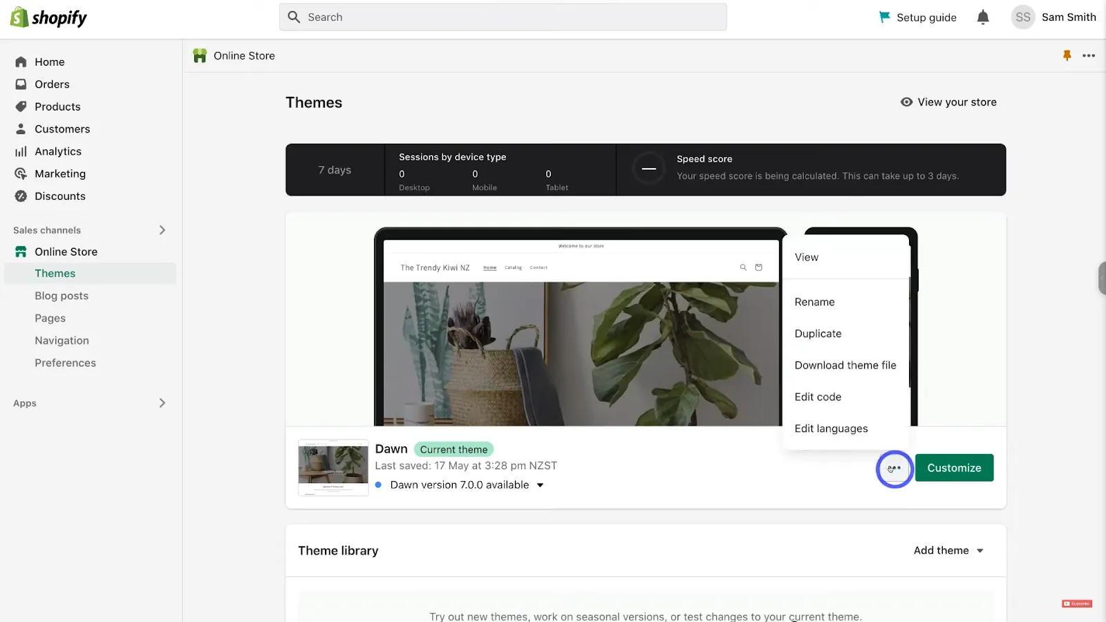 Return to Shopify and navigate Online Store -> Themes